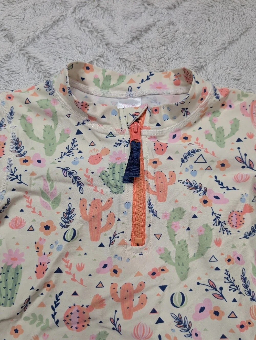 Rufflebutts Top Girls 7 White Pink Desert Blossoms Long Sleeve Zipper Rash Guard